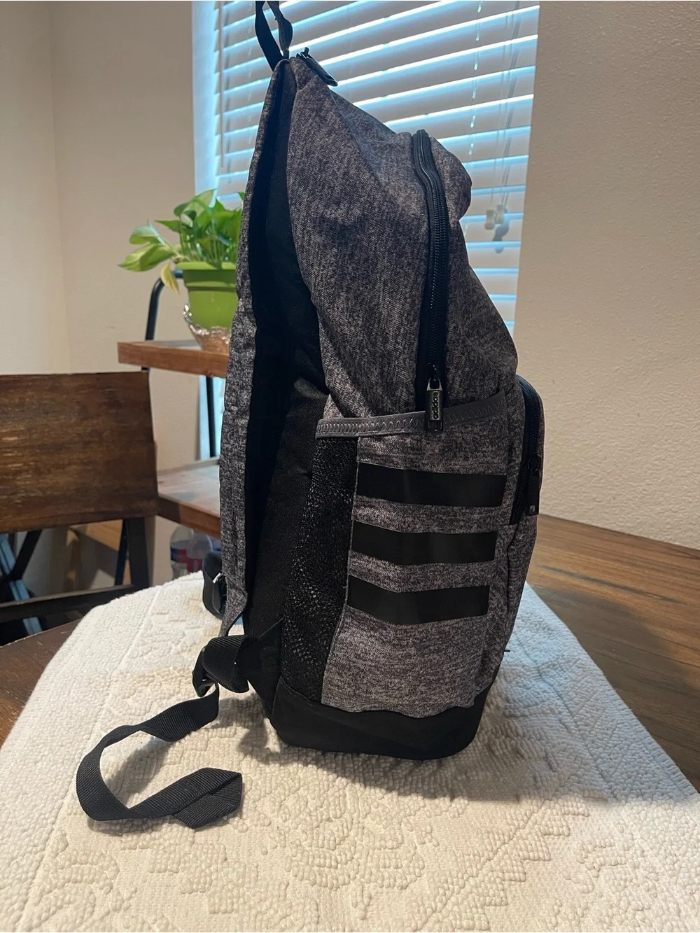 adidas Gray Heather Backpack with Front Zip Pocket